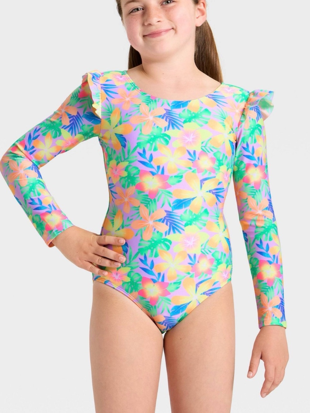 Cat & Jack Multicolor Floral Long-Sleeve Rashguard One-Piece